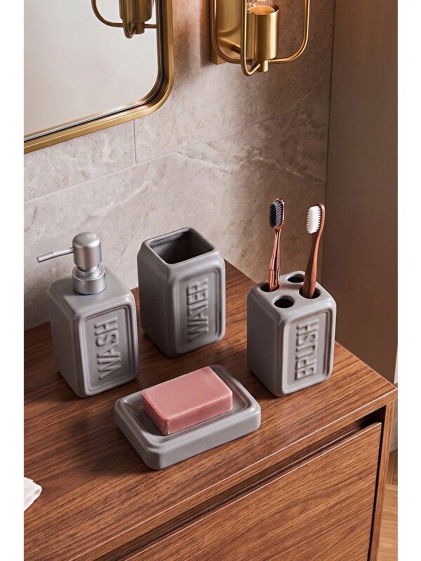 Perotti 13891 WELL Stoneware 4 Parça Banyo Seti Gri