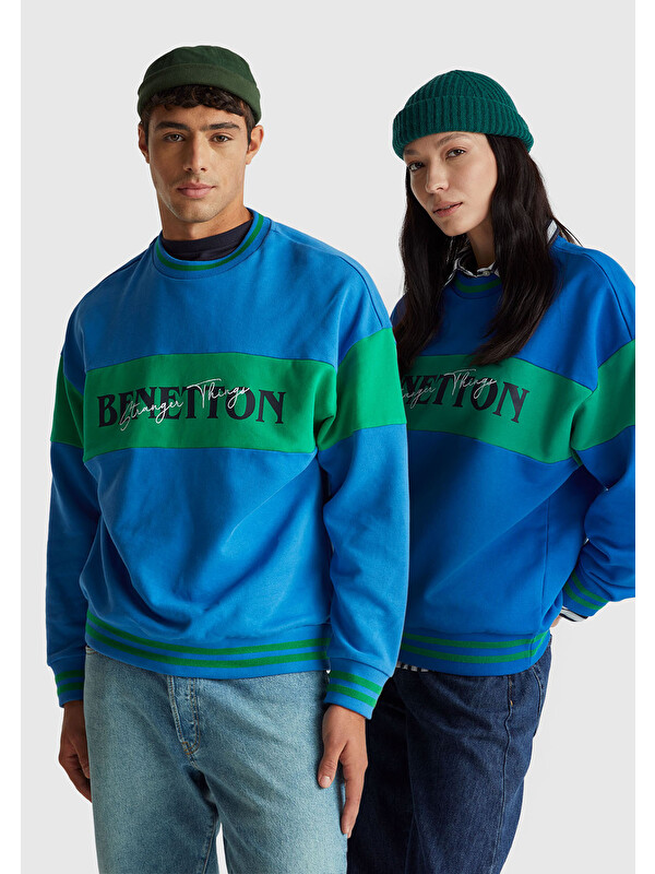 United Colors Of Benetton Unisex Mavi Stranger Things Renk Bloklu Sweatshirt