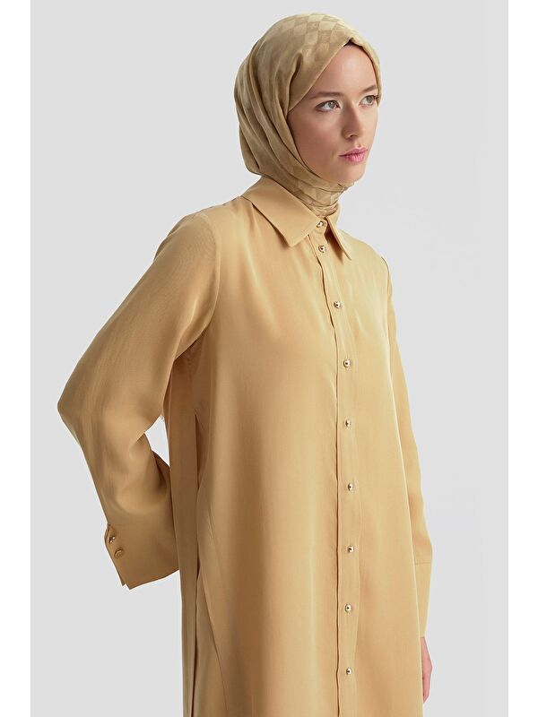 ARMİNE Kalın Manşetli Lyocell Tunik Camel