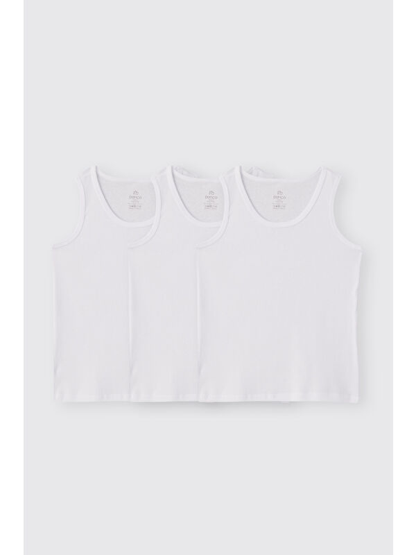Panço Erkek Çocuk Kalın Askılı Beyaz 3'lü Atlet