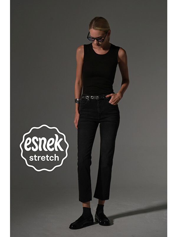 Maule Esnek Pamuklu Kumaş Kesik Paça 5 cep Skinny Slim Kadın Jean Pantolon @Kosova
