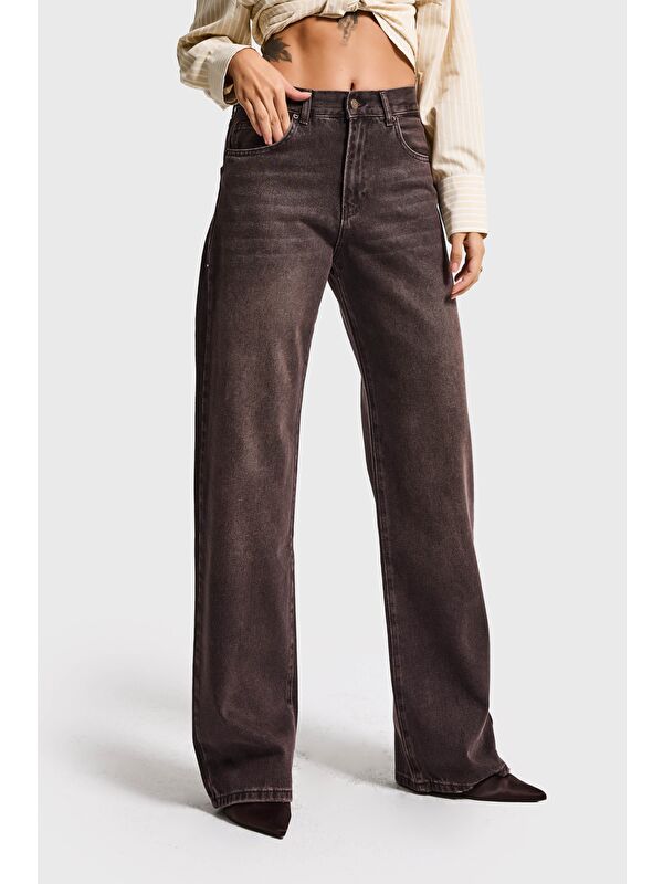 It's Basic Kadın Koyu Jean Lora 2s6-16 Loose Fit %100 Pamuk Denim Jean