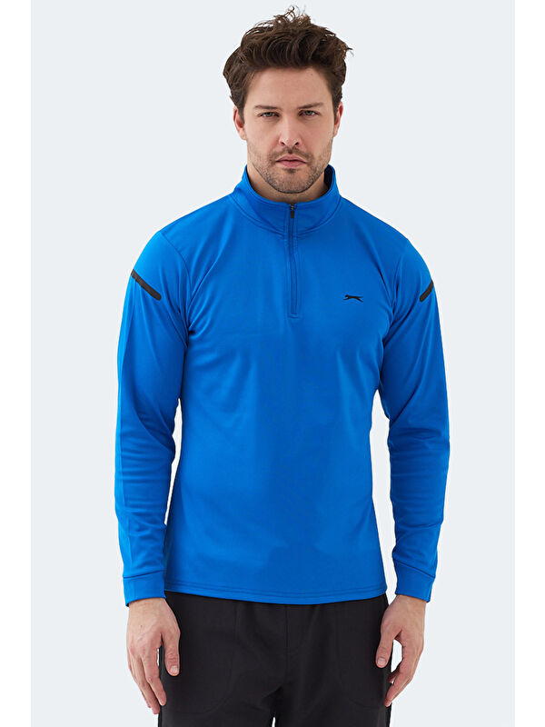 SLAZENGER INTIMATE I Erkek Dik Yaka Fermuarlı Saks Mavi Sweatshırt