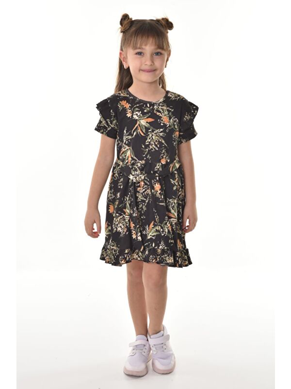 Mnk Baby & Kids Fırfırlı Kız Çocuk Dokuma Kumaş Tiril Elbise MNK0503