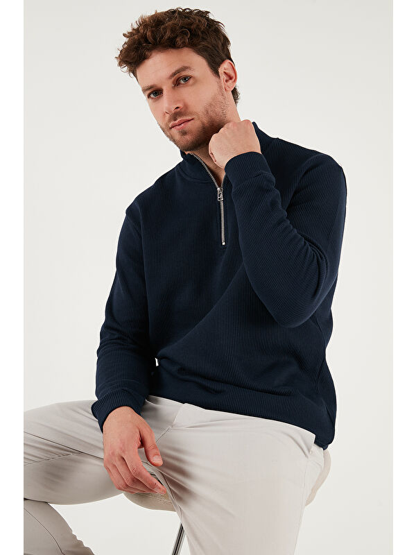 Buratti Pamuklu Relaxed Fit Yarım Fermuarlı Sıfır Yaka Örme Sweat 5901076