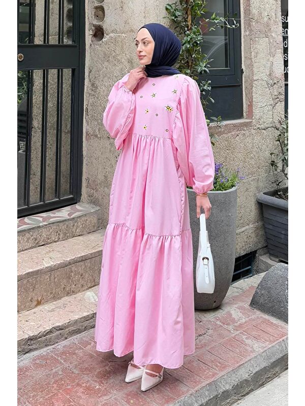 Lamelif Yazlık Elica Elbise Şeker Pembesi