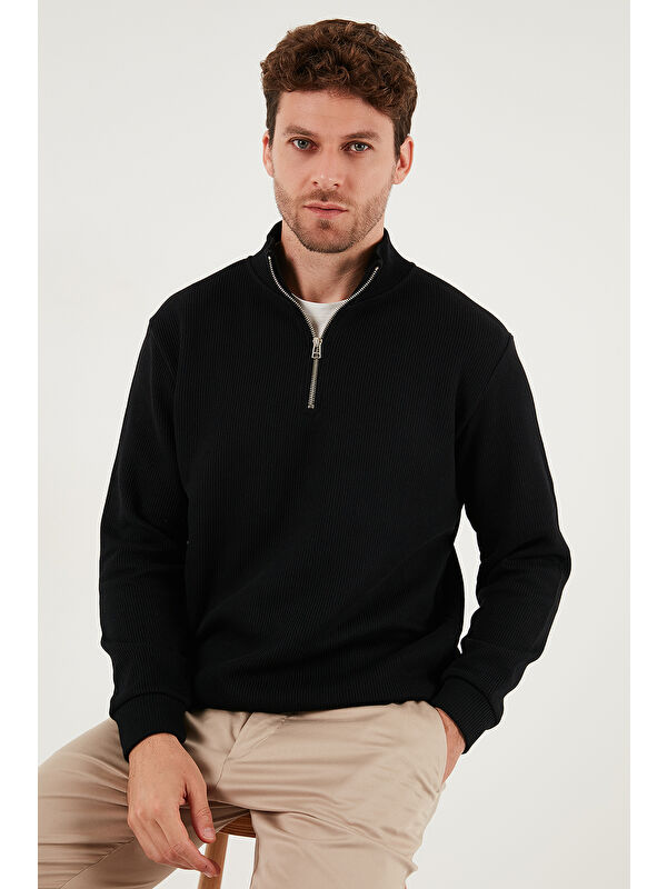 Buratti Pamuklu Relaxed Fit Yarım Fermuarlı Sıfır Yaka Örme Sweat 5901076