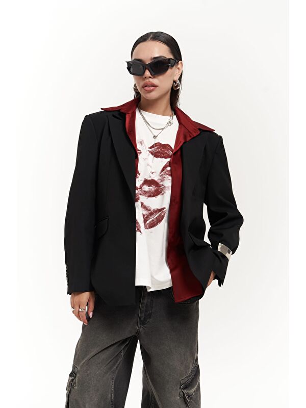 Mai Collection Catroux Gömlek Yaka Detaylı Siyah Blazer