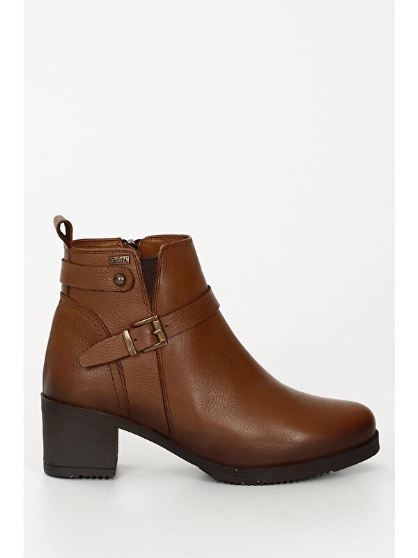 TABA Hakiki Deri Yuvarlak Burun Topuklu Fermuarlı Tokalı Kadın Günlük Bot 48491 - Görsel 5