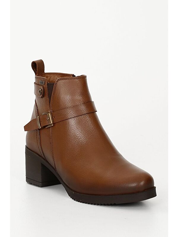 TABA Hakiki Deri Yuvarlak Burun Topuklu Fermuarlı Tokalı Kadın Günlük Bot 48491 - Görsel 6