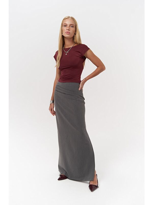 Mai Collection Nives Sırt Dekolteli Bordo Crop