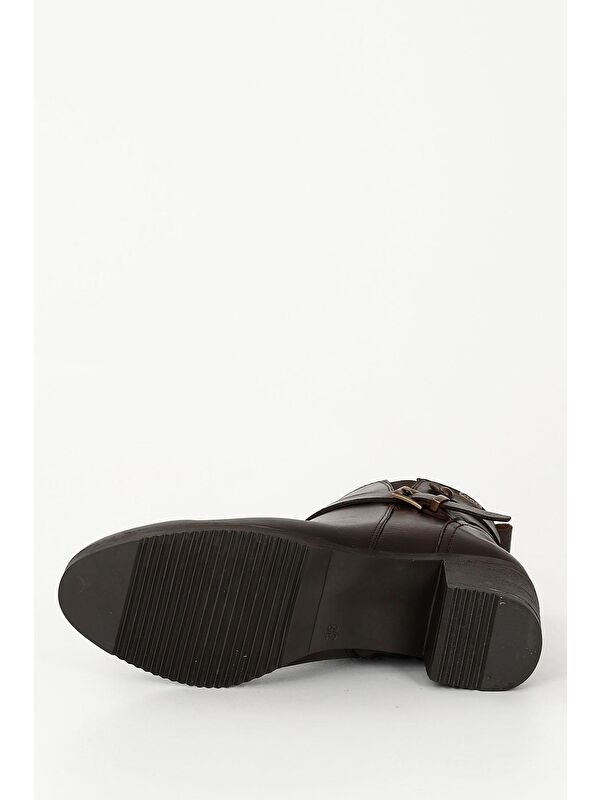 KAHVERENGİ Hakiki Deri Yuvarlak Burun Topuklu Fermuarlı Tokalı Kadın Günlük Bot 48491 - Görsel 8