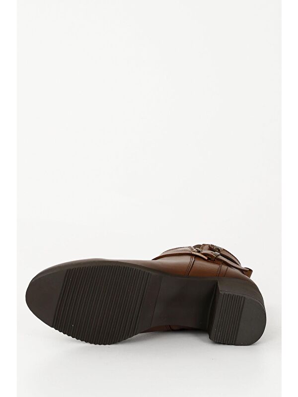 TABA Hakiki Deri Yuvarlak Burun Topuklu Fermuarlı Tokalı Kadın Günlük Bot 48491 - Görsel 8