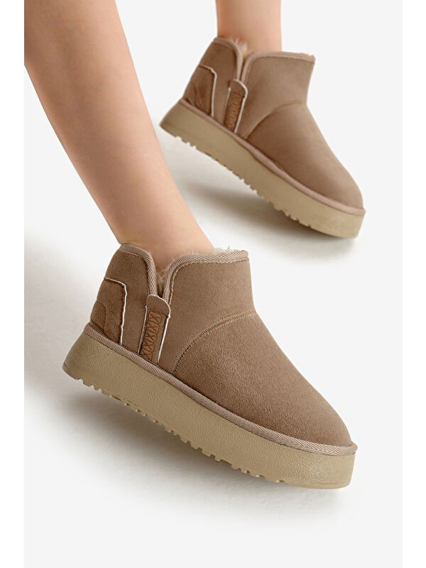 Tonny Black Bej Tonny Black Kalin Poli Kadın Taban Süet Görünümlü İçi Kürklü Günlük Kısa Bot