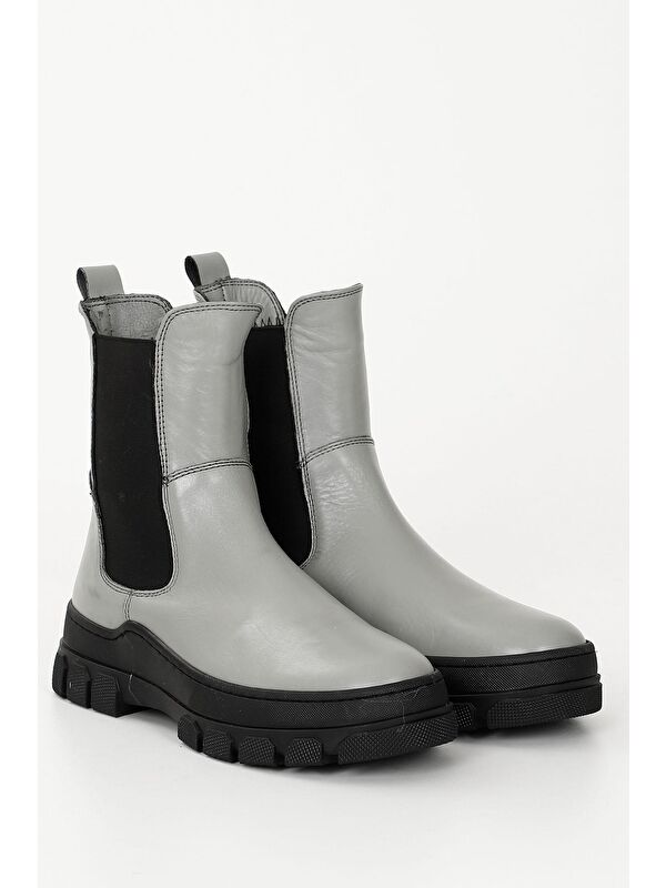 GRİ Hakiki Deri Yuvarlak Burun Kadın Günlük Chelsea Bot 52411 - Görsel 3