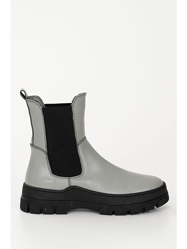 GRİ Hakiki Deri Yuvarlak Burun Kadın Günlük Chelsea Bot 52411 - Görsel 5