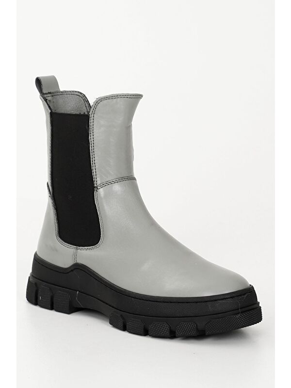 GRİ Hakiki Deri Yuvarlak Burun Kadın Günlük Chelsea Bot 52411 - Görsel 6