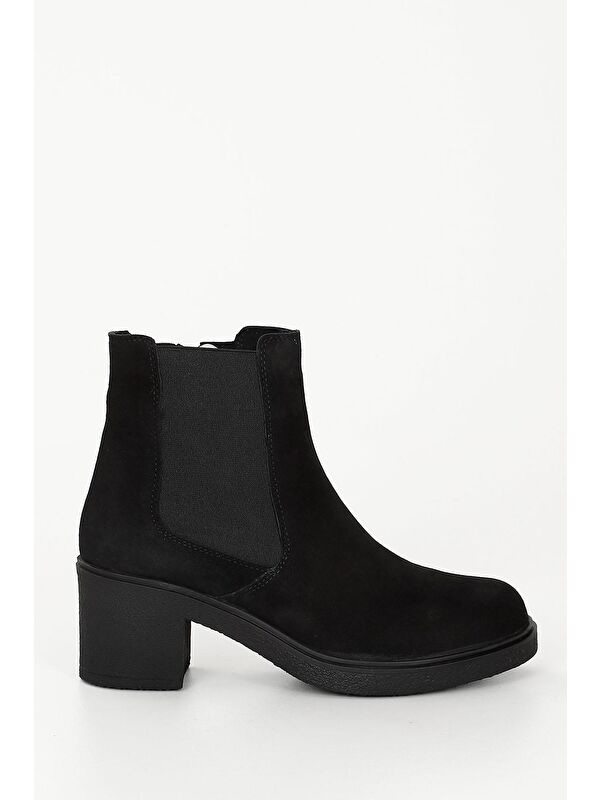 SİYAH Hakiki Deri Yuvarlak Burun Topuklu Kadın Günlük Chelsea Bot 51488 - Görsel 5