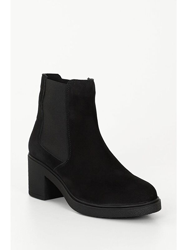 SİYAH Hakiki Deri Yuvarlak Burun Topuklu Kadın Günlük Chelsea Bot 51488 - Görsel 6