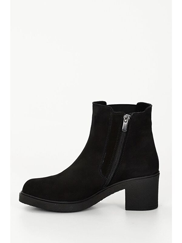 SİYAH Hakiki Deri Yuvarlak Burun Topuklu Kadın Günlük Chelsea Bot 51488 - Görsel 7