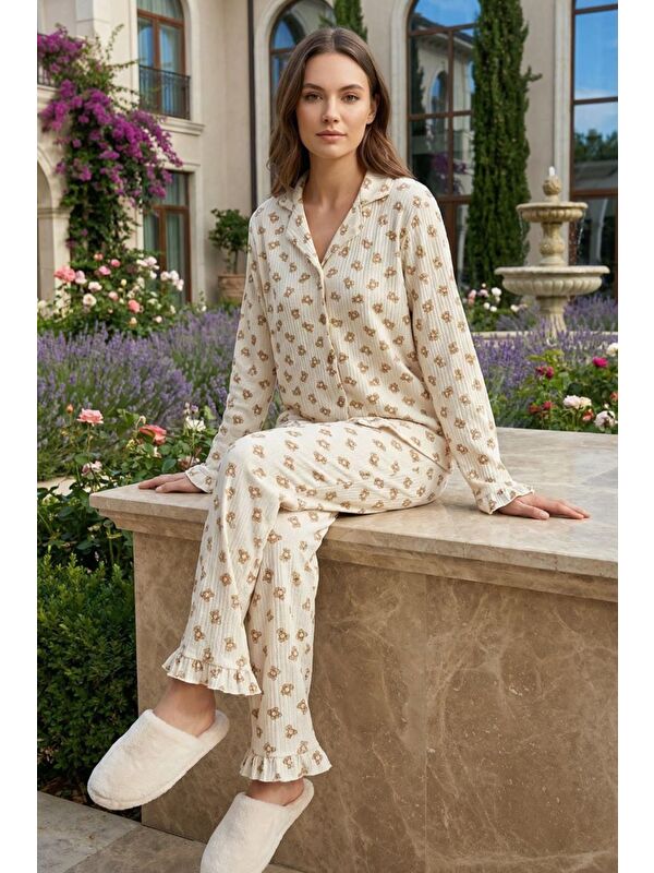 C&City Bürümcük Dokulu Düğmeli Pijama Takım Teddy Bear