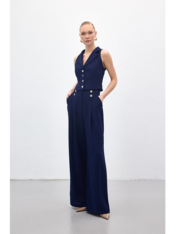 SATEEN Eva Krep Pantolon - Lacivert
