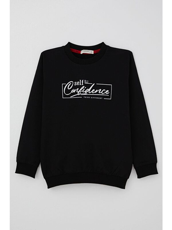 Breeze Erkek Çocuk Sweatshirt Yazı Baskılı Siyah (8-14 Yaş)
