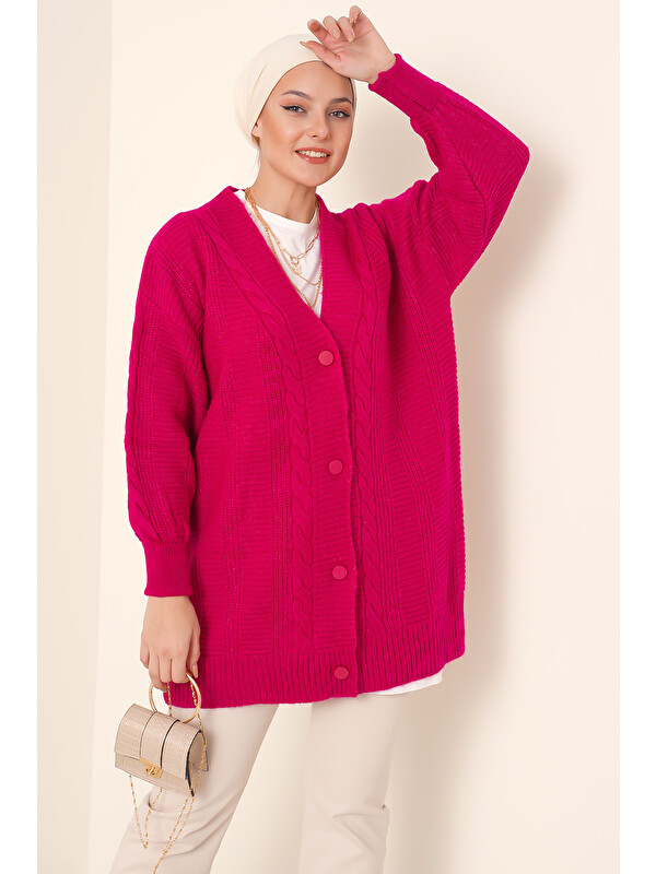 Bigdart 15768 Tesettür Triko Hırka - Koyu Pembe