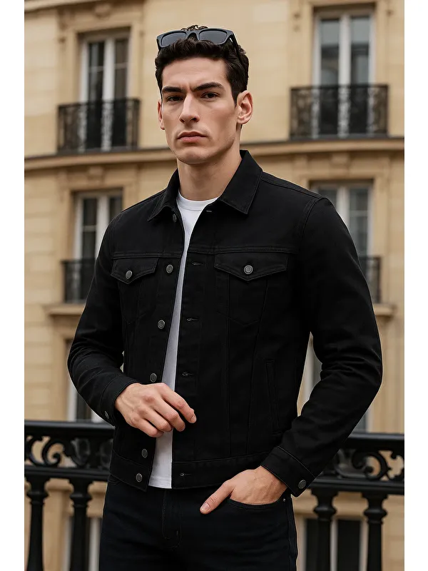 Comstar Erkek Günlük Mevsimlik Premium Trend Siyah Jean Ceket