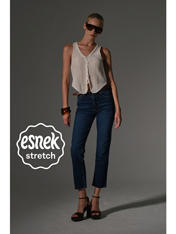 Maule Esnek Pamuklu Kumaş Kesik Paça 5 cep Skinny Slim Kadın Jean Pantolon @Kosova