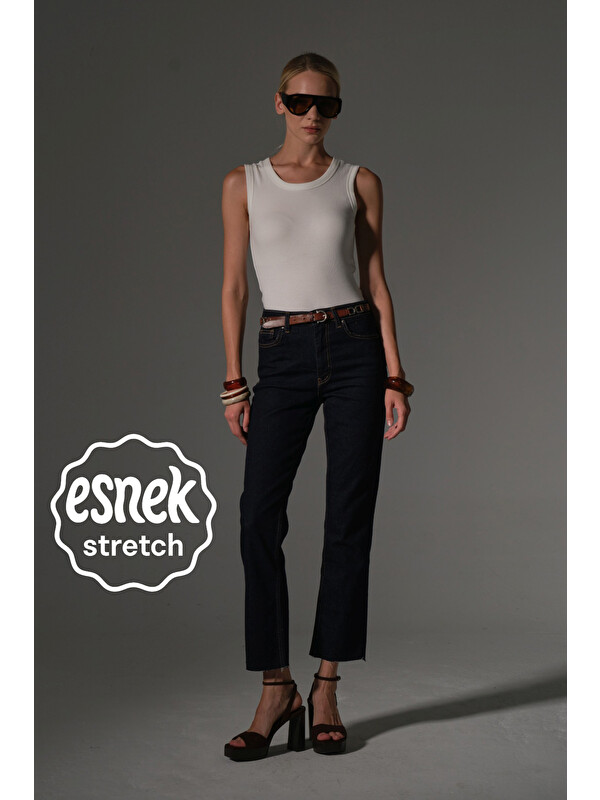 Maule Esnek Pamuklu Kumaş Kesik Paça 5 cep Skinny Slim Kadın Jean Pantolon @Kosova