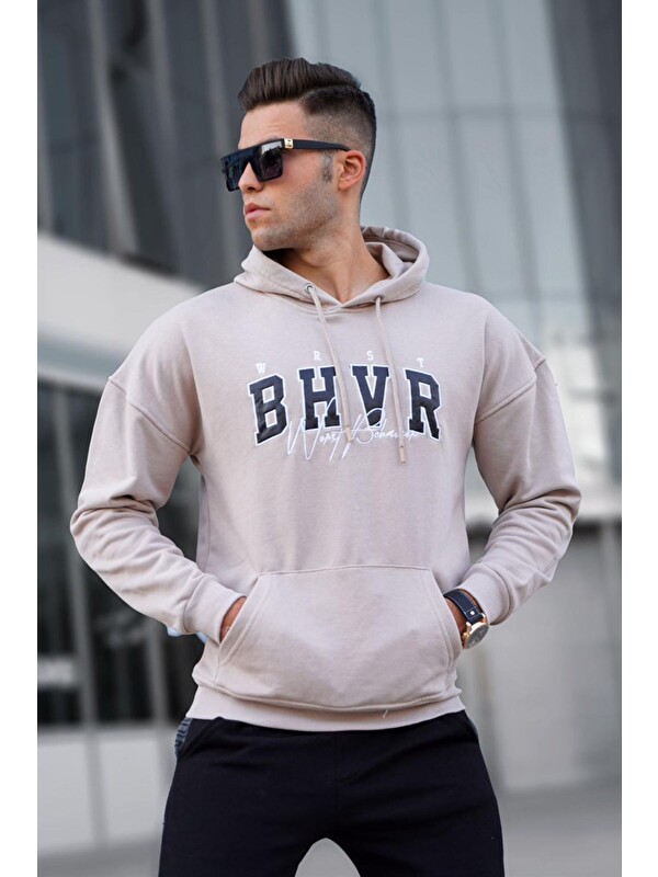 Madmext Bej  Erkek Kapüşonlu Sweatshirt Hoodie 5326