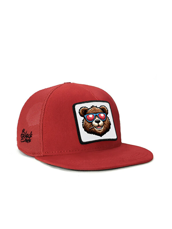 BlackBörk Hip Hop Kids Ayı Logolu Kırmızı Çocuk Trucker Şapka