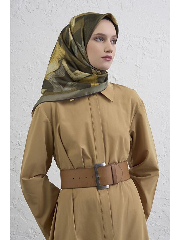 ARMİNE Geometrik Desenli Saf İpek Twill Eşarp 9413D 04