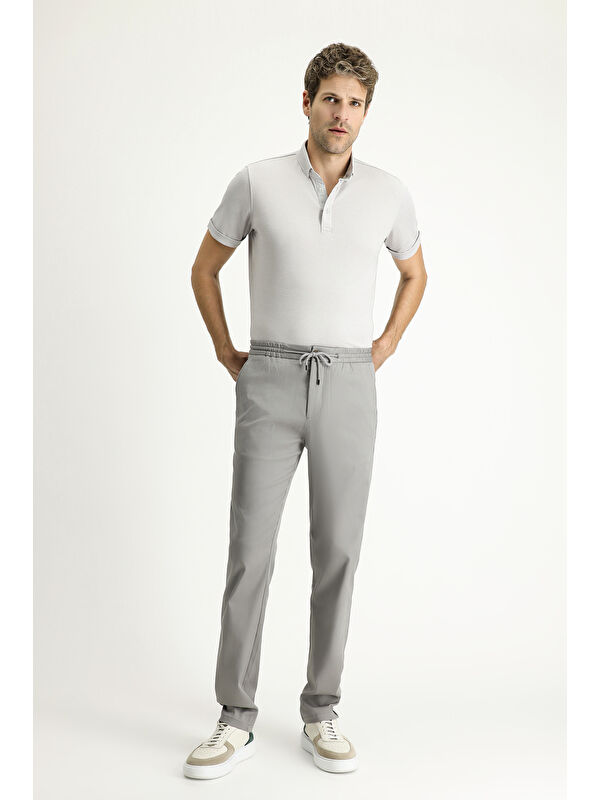Kiğılı Slim Fit Dar Kesim Beli Lastikli İpli Elastanlı Pantolon