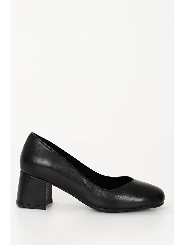 SİYAH Hakiki Deri Orta Kalın Topuklu Kadın Ayakkabı 24226 - Görsel 5