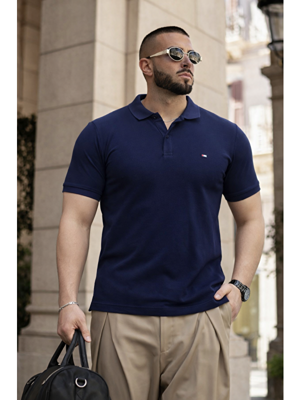 Comstar Erkek Trend Dar Basic Yazlık Lacivert Polo Yaka Tişört