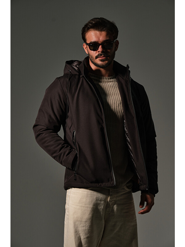 Maule Kapitone elyaflı Softshell, çıkarılabilir Kapüşonlu kışlık erkek Outdoor Mont @Berge