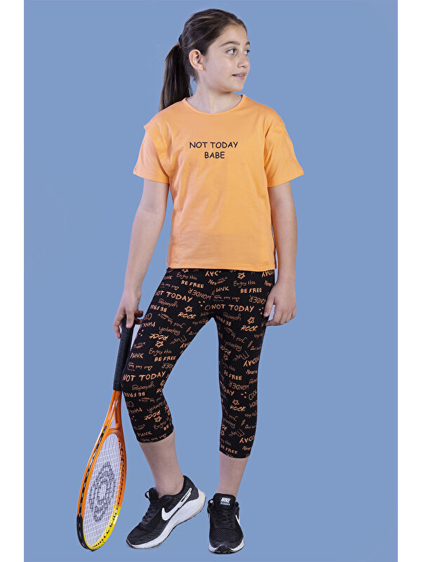 Toontoykids Kız Çocuk Kesik Detaylı Baskılı Taytlı Takım
