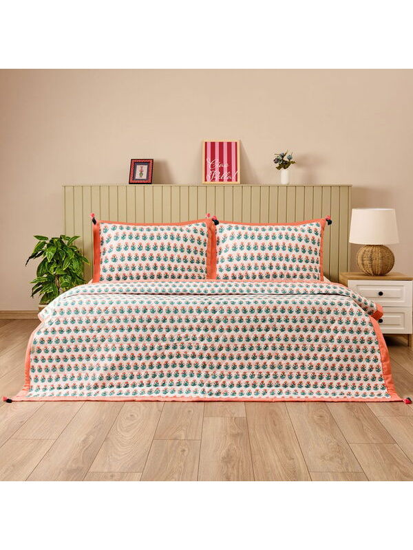 Evidea Soft Franky Çift Kişilik Yatak Örtüsü Seti - Ekru / Renkli