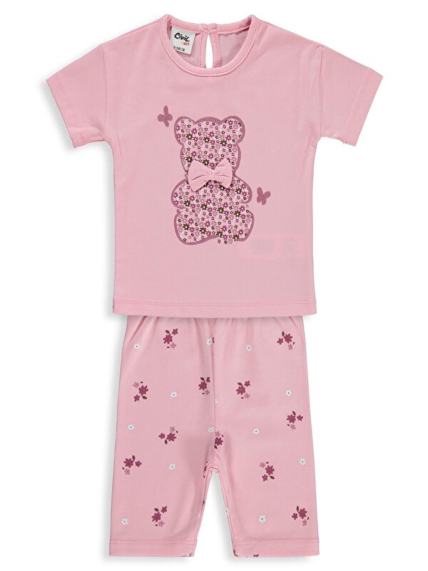 Civil Baby Ayıcık Baskılı Fiyonklu 6-18 Ay Takım - Pembe