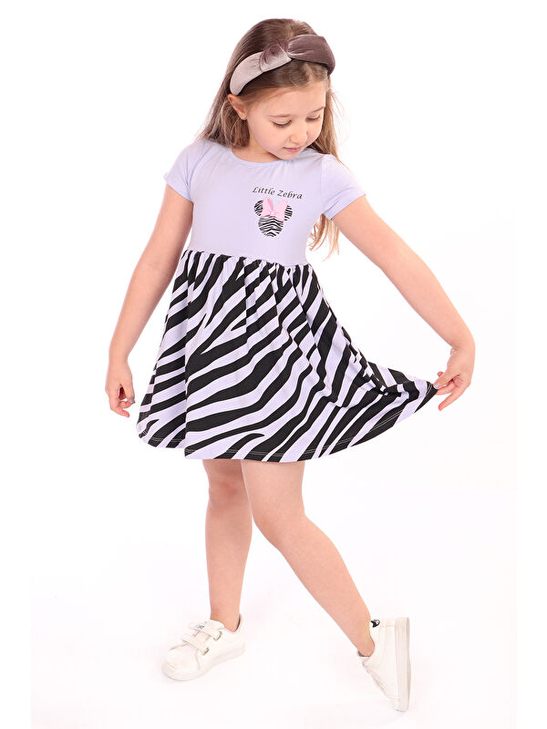 Toontoykids Kız Çocuk Little Yazılı Etek Kısmı Zebra Desen Baskılı Elbise