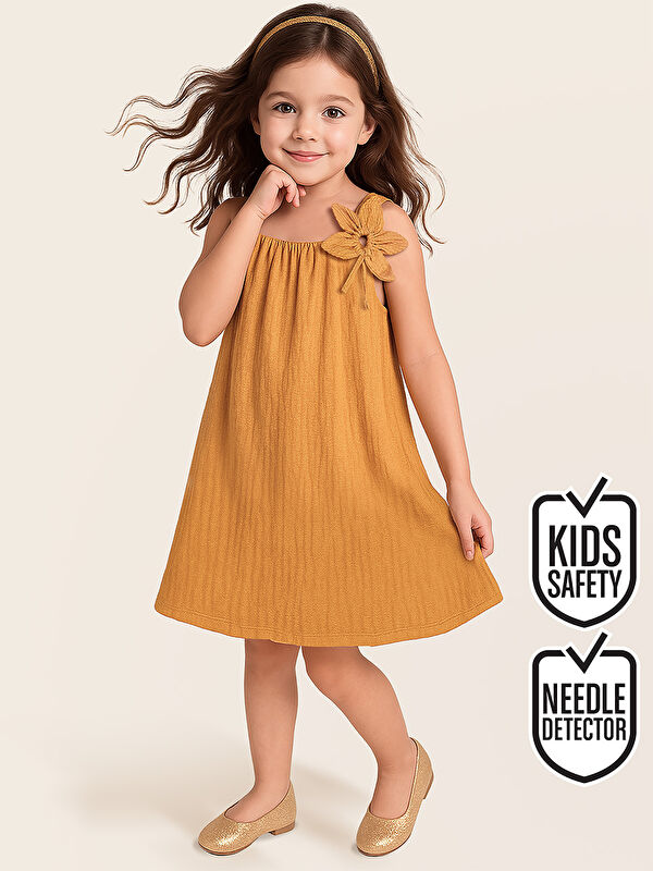 Denokids Çiçekli Kol Kız Çocuk Sarı Elbise