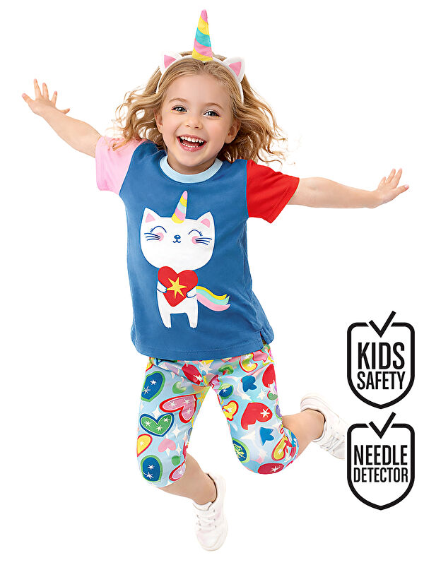 Denokids Kalpli Kedi Kız Çocuk T-shirt Tayt Takım