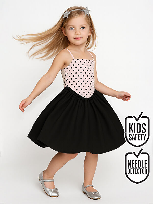 Denokids Pembe Siyah Puantiye Kız Çocuk Elbise
