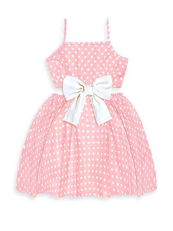 Denokids Beyaz Kurdeleli Kız Çocuk Pembe Puanlı Elbise
