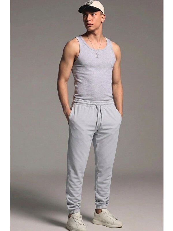 Comstar Erkek Esnek Casual Açık Gri Baggy Pantolon