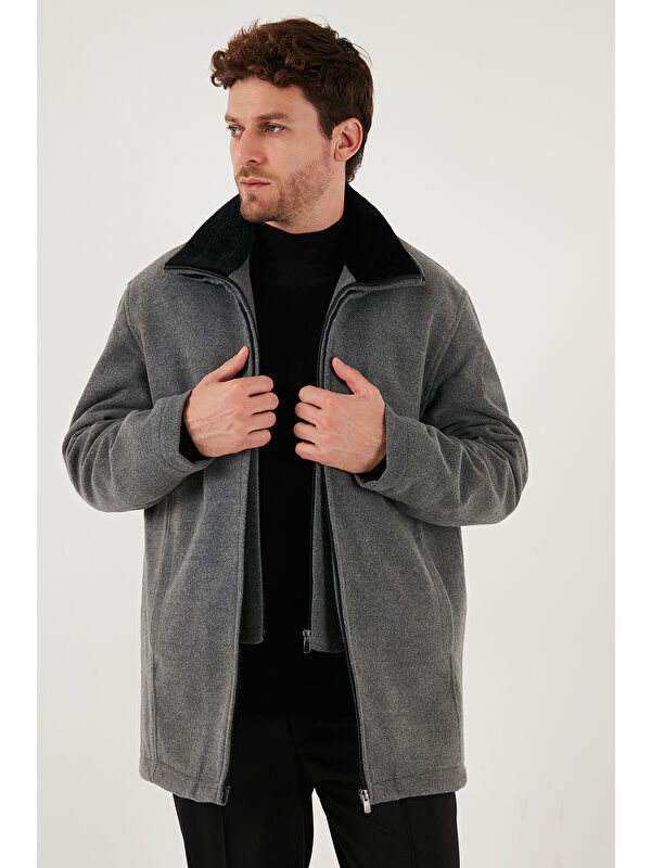 Buratti Slim Fit Çıkarılabilir Tüylü Yaka Detaylı Astarlı Kaşe Kaban 58400217