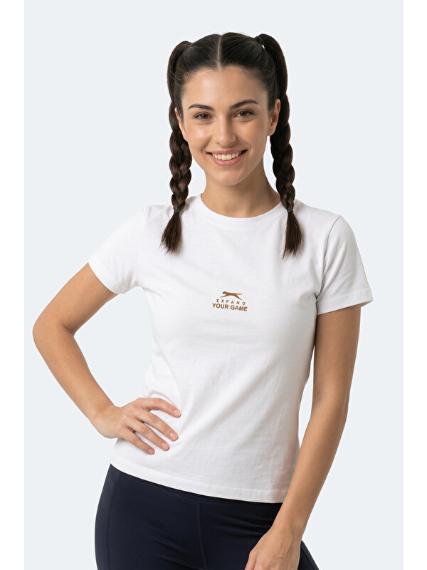 SLAZENGER KOSTA Kadın Baskılı Ekru Tişört