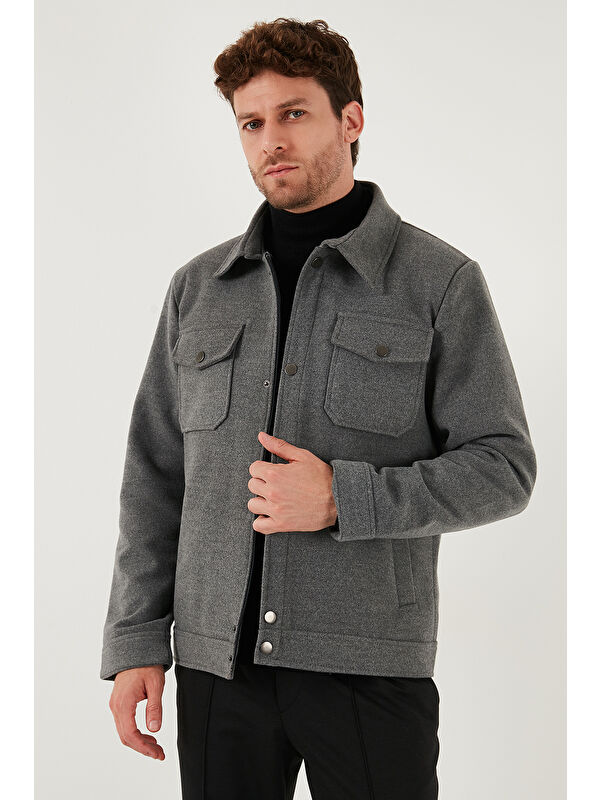 Buratti Slim Fit Ceket Yaka Astarlı Kaşe Kaban 58400347